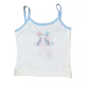 Vintage y2k white and baby light blue crop baby tee blue and pink poodle graphic